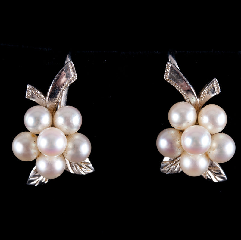 Vintage 1930's 14k White Gold Mikimoto Akoya Pearl Necklace Earring Set 25.8g