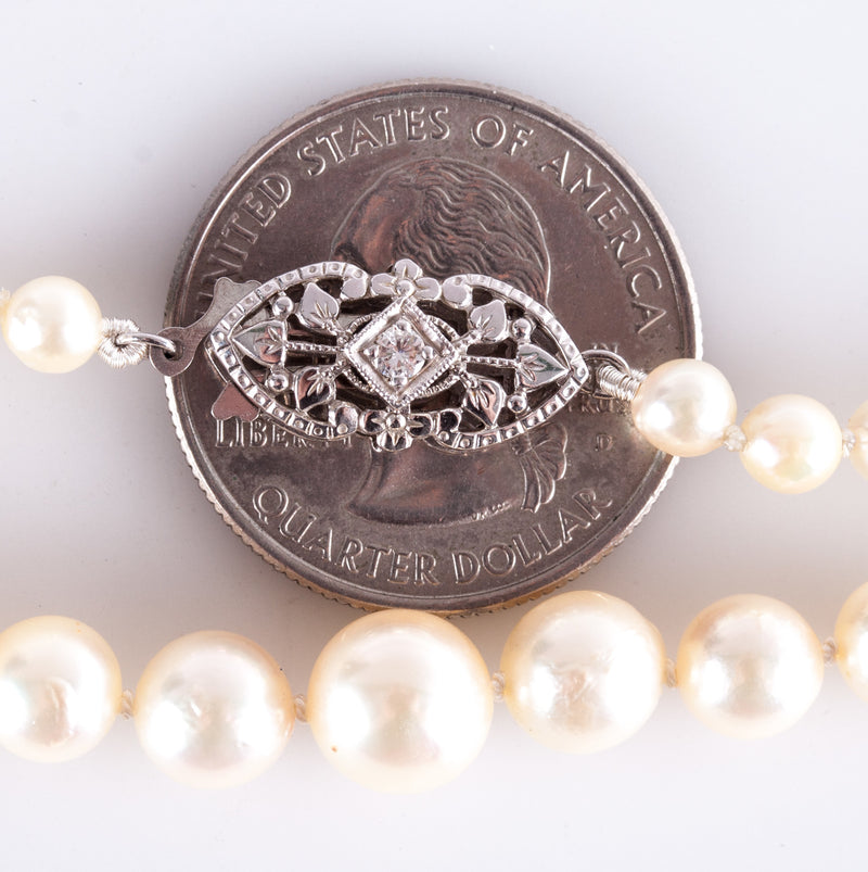 Vintage 1930's 14k White Gold Mikimoto Akoya Pearl Necklace Earring Set 25.8g