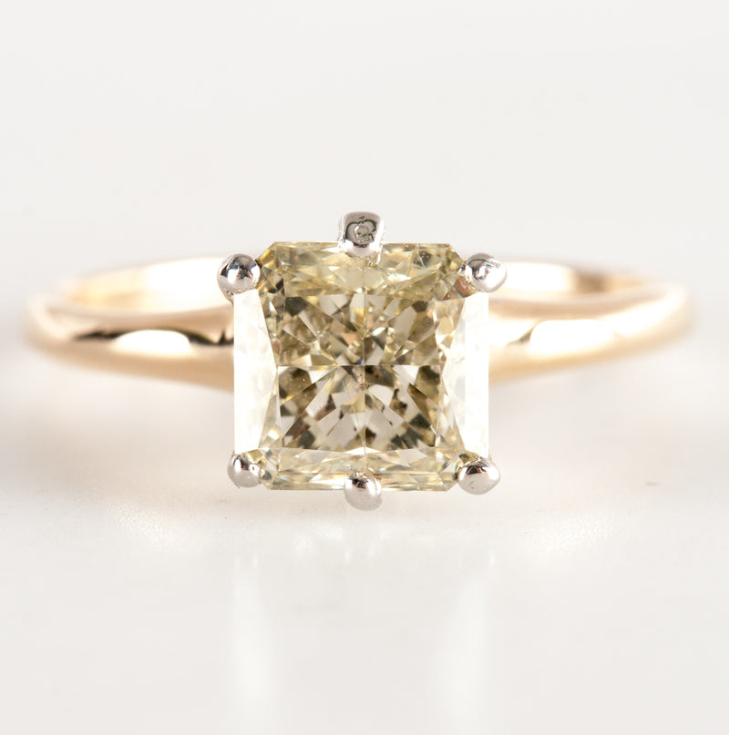 14k Yellow White Gold Asscher Yellow Diamond Solitaire Engagement Ring 1.25ct