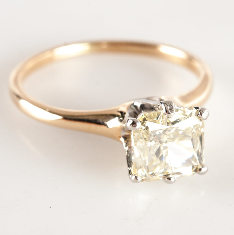 14k Yellow White Gold Asscher Yellow Diamond Solitaire Engagement Ring 1.25ct