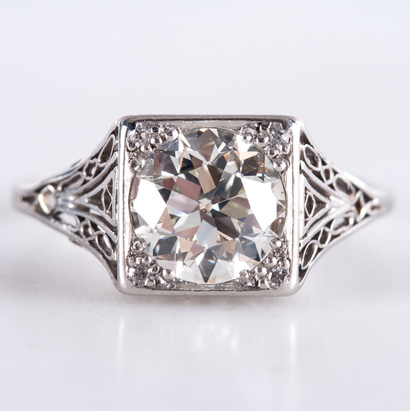 Vintage 1920's Platinum Old European Diamond Solitaire Engagement Ring 1.26ctw