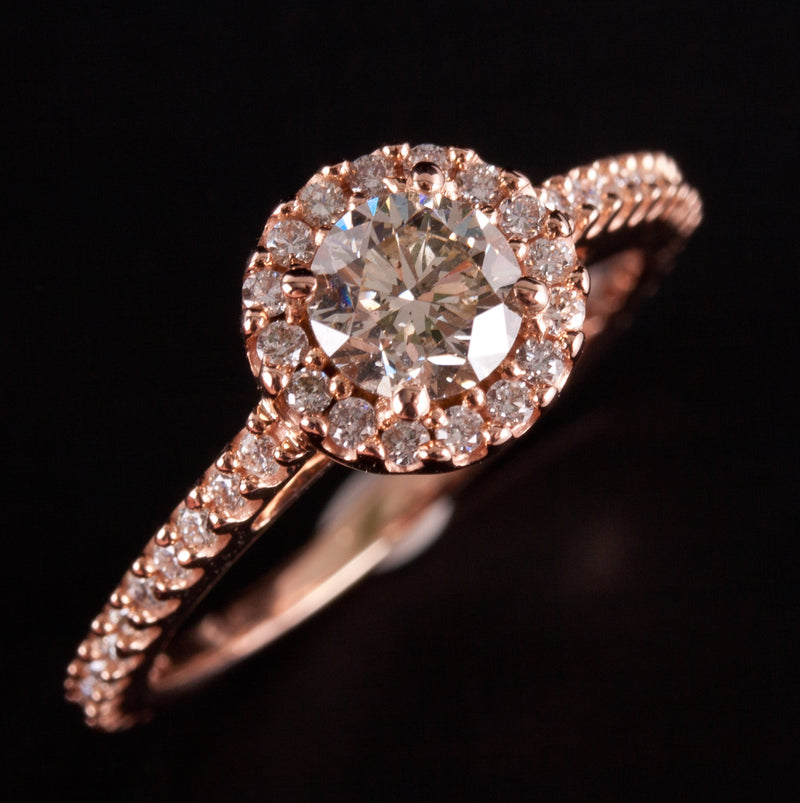 14k Rose Gold Round Diamond Halo Style Engagement Ring .92ctw 2.62g
