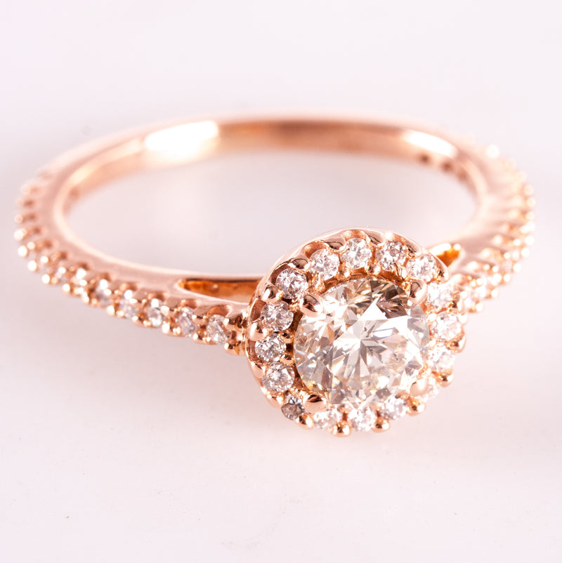 14k Rose Gold Round Diamond Halo Style Engagement Ring .92ctw 2.62g
