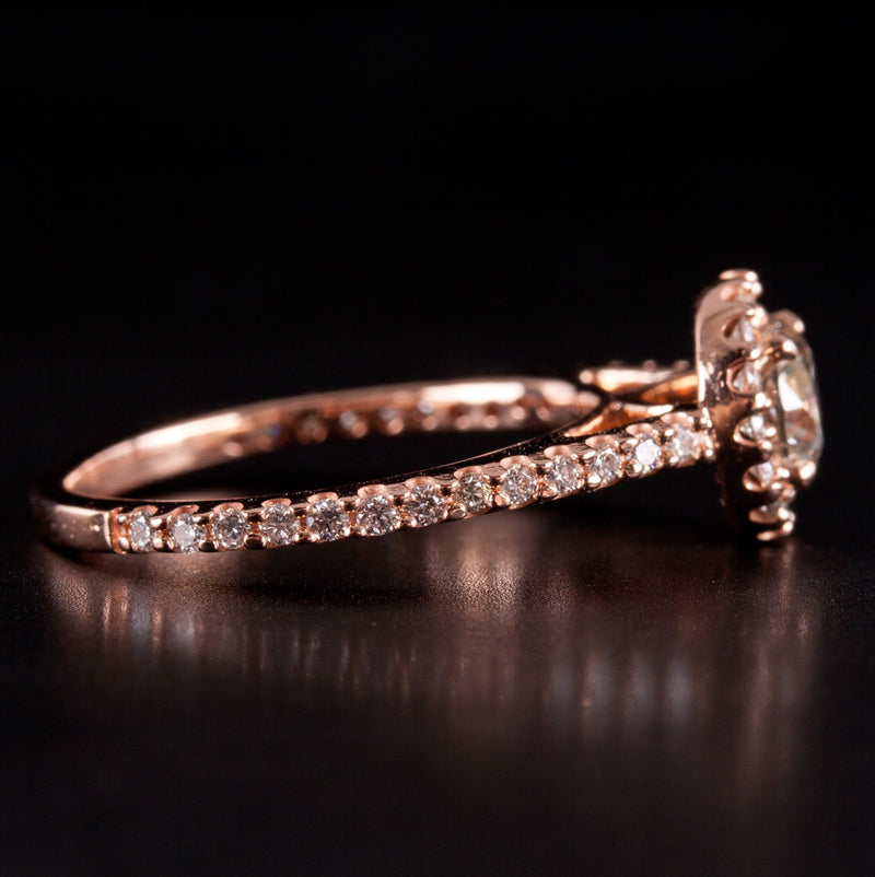 14k Rose Gold Round Diamond Halo Style Engagement Ring .92ctw 2.62g