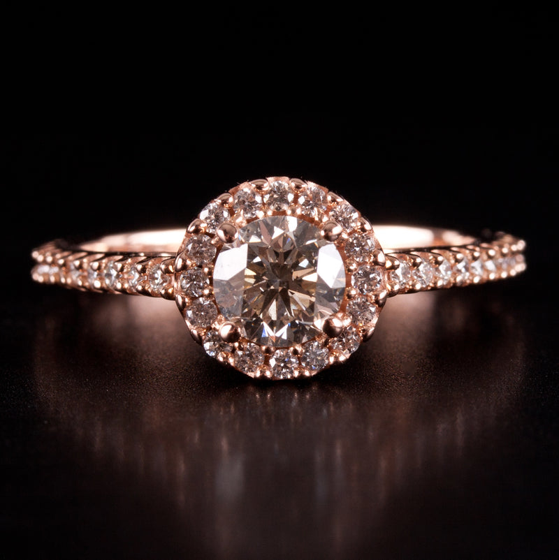 14k Rose Gold Round Diamond Halo Style Engagement Ring .92ctw 2.62g