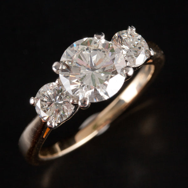 18k Yellow Gold & Platinum Diamond Three Stone Style Engagement Ring 2.65ctw