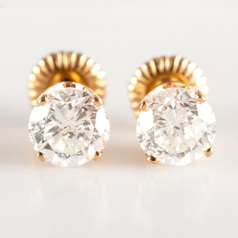 14k Yellow Gold Round G I2 Diamond Solitaire Stud Earrings 1.0ctw 1.16g