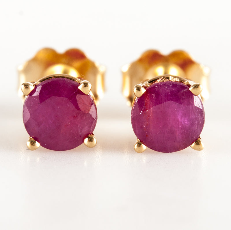 14k Yellow Gold Round Ruby Solitaire Stud Earrings 1.32ctw 1.03g