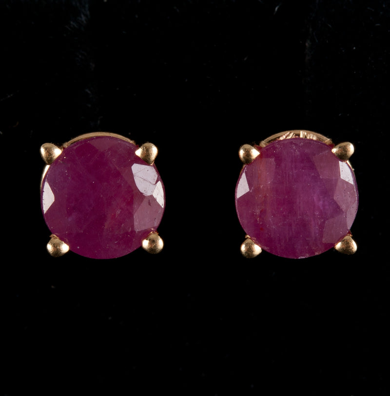 14k Yellow Gold Round Ruby Solitaire Stud Earrings 1.32ctw 1.03g