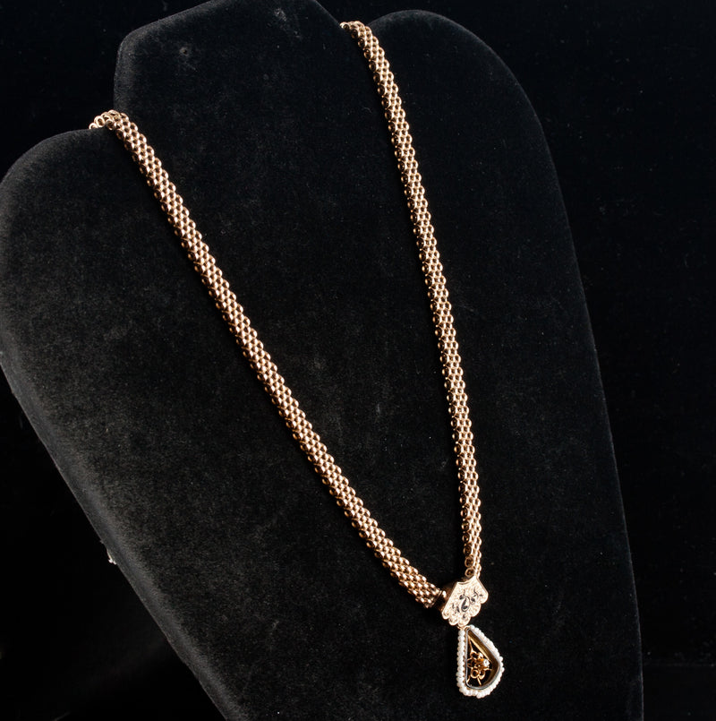 Vintage 1920's 18k Yellow Gold Cultured Pearl & Diamond Necklace .03ct 21.6g