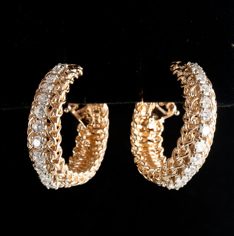 14k Yellow Gold Round Diamond Bracelet & Hoop Earring Set 2.63ctw 64.26g