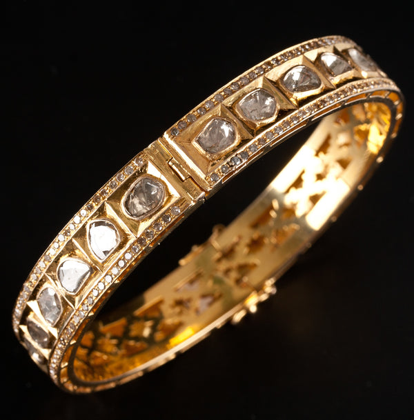Vintage 1970's 18k Yellow Gold Raw Diamond Heavy Bangle Bracelet 9.2ctw 25.9g