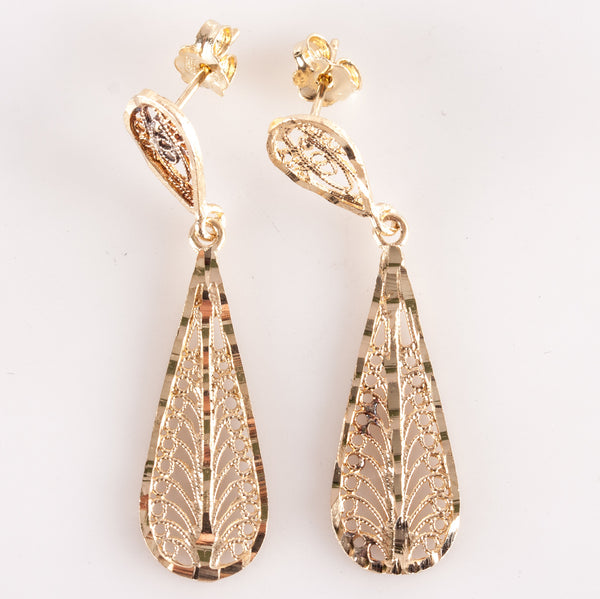 14k Yellow Gold Fancy Carved Style Dangle Earrings W/ Butterfly Backs 2.85g