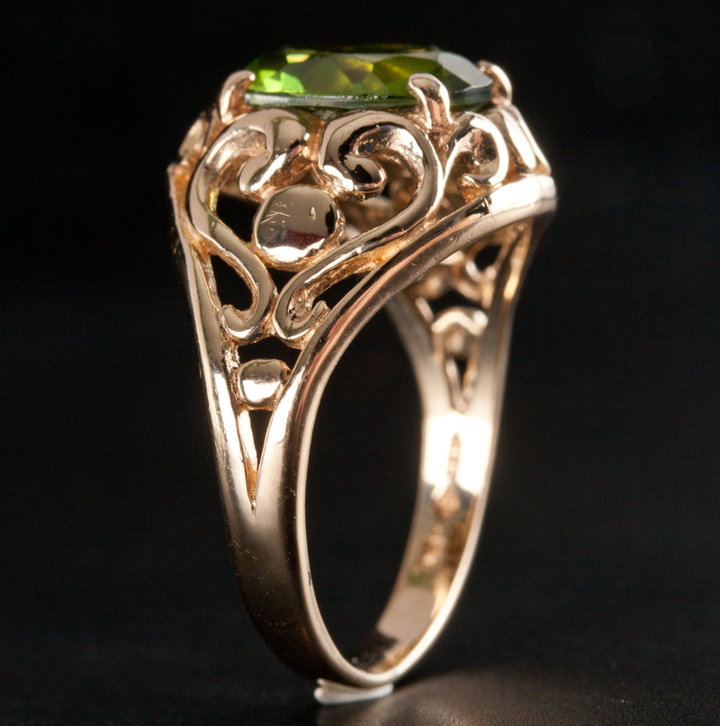 14k Yellow Gold Oval Peridot Solitaire Cocktail Ring 2.9ct 4.36g
