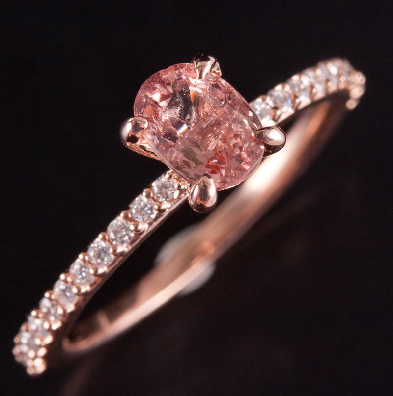14k Rose Gold Oval Pink Sapphire Engagement Ring W/ Diamond Accents 1.2ctw 2.41g