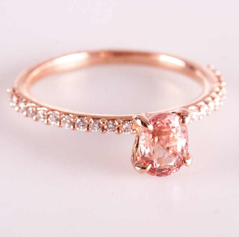 14k Rose Gold Oval Pink Sapphire Engagement Ring W/ Diamond Accents 1.2ctw 2.41g