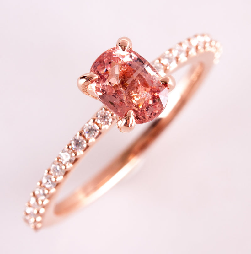 14k Rose Gold Oval Pink Sapphire Engagement Ring W/ Diamond Accents 1.2ctw 2.41g