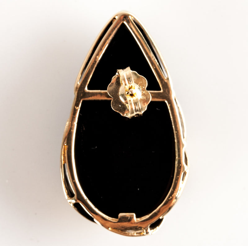 Vintage 1970's 14k Yellow Gold Onyx Solitaire Stud Earrings W/ Butterfly Backs