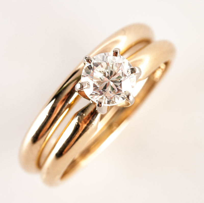 14k Yellow Gold Round Diamond Solitaire Engagement Wedding Ring Set .50ct 4.20g