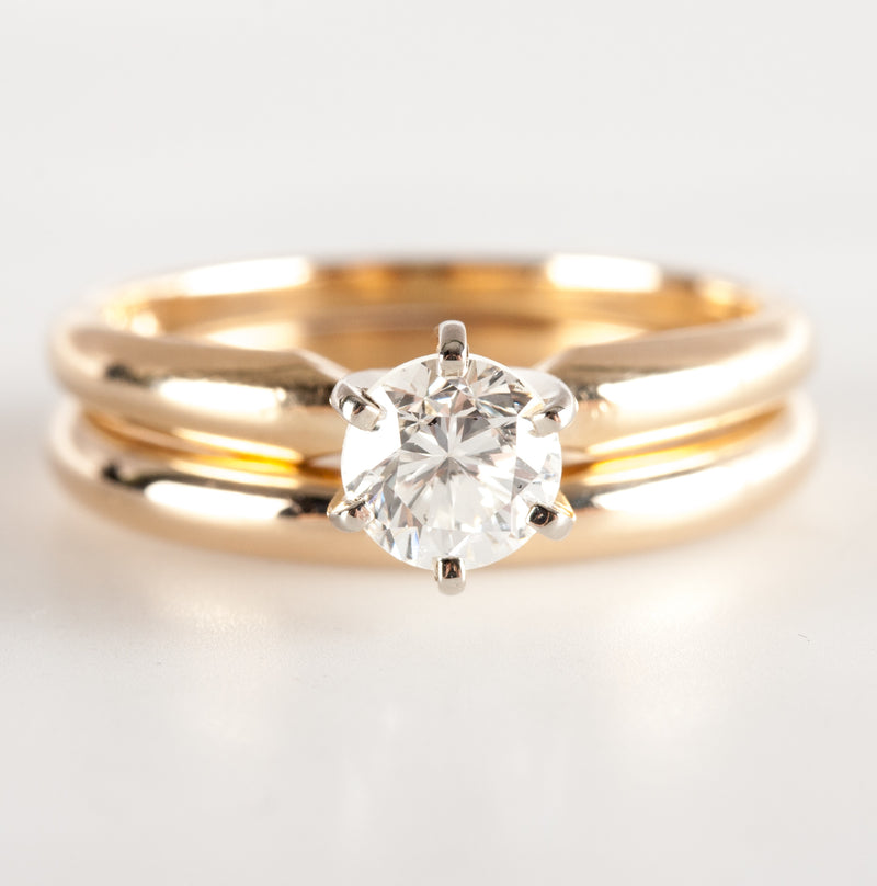 14k Yellow Gold Round Diamond Solitaire Engagement Wedding Ring Set .50ct 4.20g