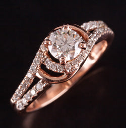 14k Rose Gold Round Diamond Solitaire Engagement Ring W/ Accents 1.19ctw 3.67g