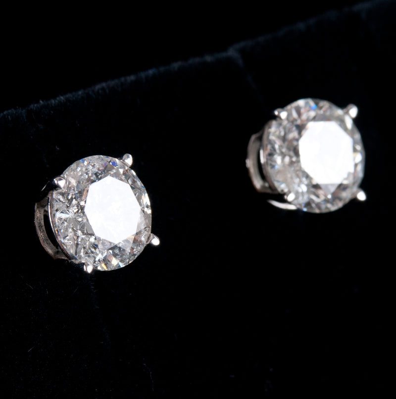 14k White Gold Round Diamond Solitaire Stud Earrings W/ Screw Backs 3.06ctw