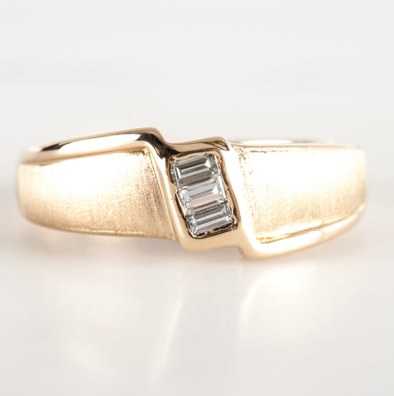 14k Yellow Gold Baguette Diamond Brushed Finish Style Wedding Ring .09ctw