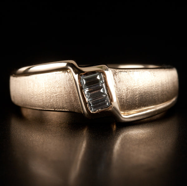 14k Yellow Gold Baguette Diamond Brushed Finish Style Wedding Ring .09ctw