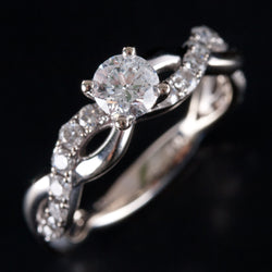 14k White Gold Round Diamond Solitaire Engagement Ring W/ Accents .89ctw 3.35g