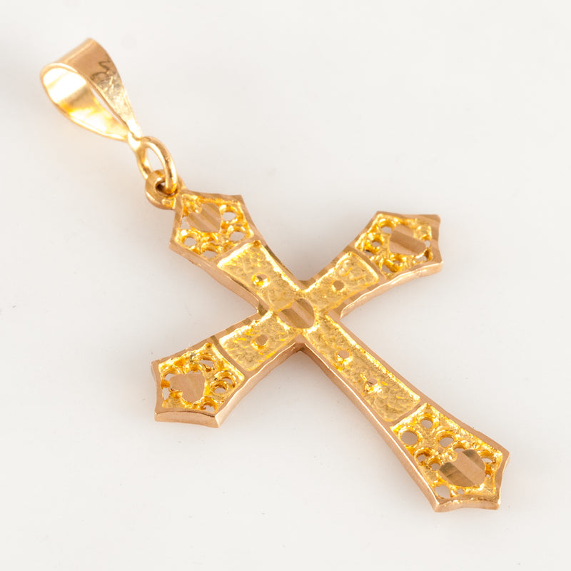 22k Yellow Gold Heart Style Cross Pendant 3.0g 44.3mm x 25.7mm