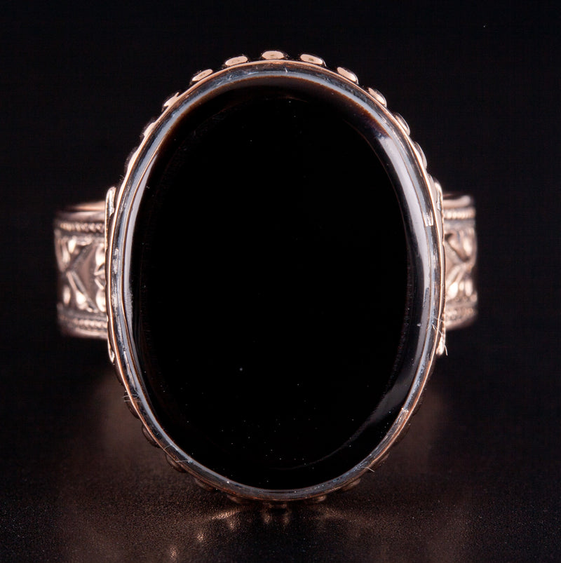 Vintage 1920's 10k Rose Gold Oval Onyx Solitaire Cocktail Ring 5.08g