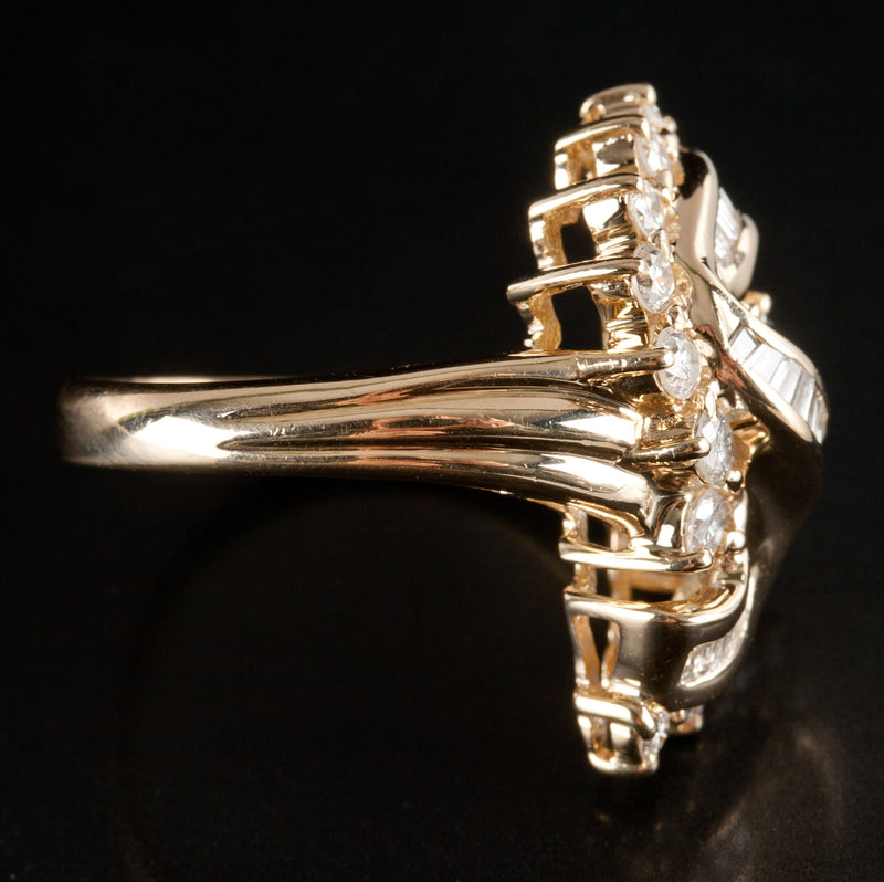 14k Yellow Gold Round & Baguette H SI1 Diamond Cocktail Ring .60ctw 6.82g