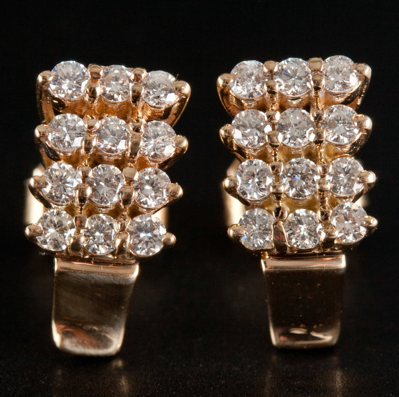14k Yellow Gold Round Diamond Cluster Style Stud Earrings .72ctw 2.90g