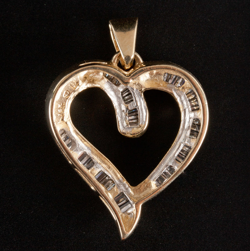 14k Yellow & White Gold Baguette Diamond Two-Tone Heart Style Pendant .66ctw