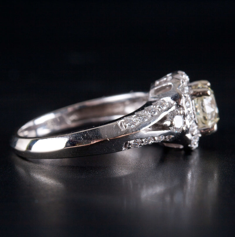 18k White Gold Old European Diamond Halo Style Engagement Ring 1.80ctw 4.83g