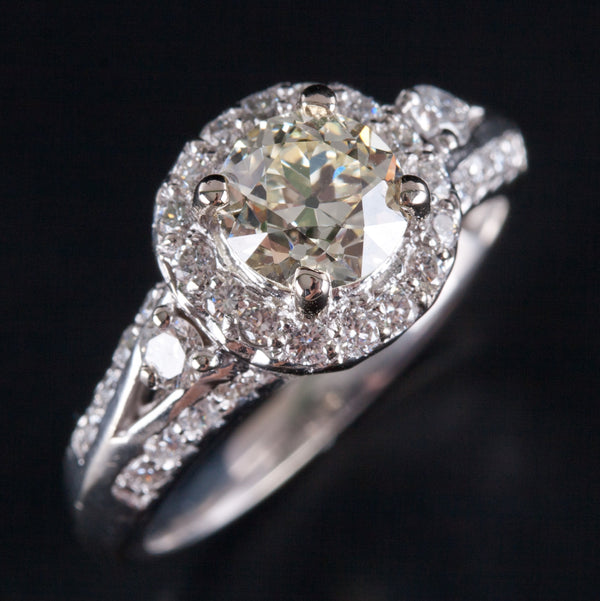 18k White Gold Old European Diamond Halo Style Engagement Ring 1.80ctw 4.83g