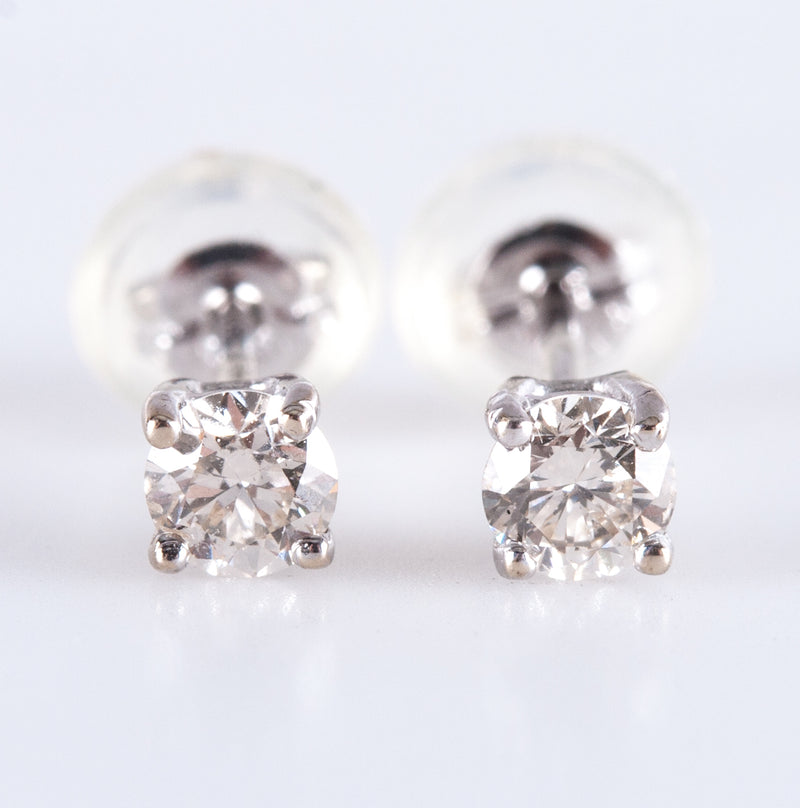 18k White Gold H SI1 Round Diamond Solitaire Earrings W/ Butterfly Backs .28ctw