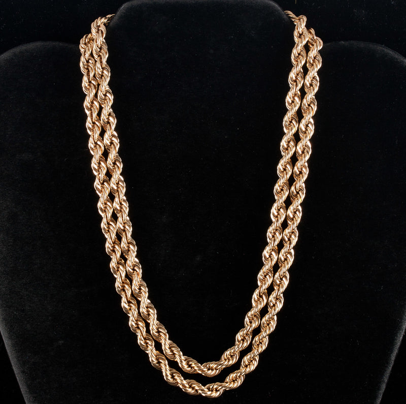 14k Yellow Gold Large Hollow Rope Style Chain Necklace 30.91g 30" Length