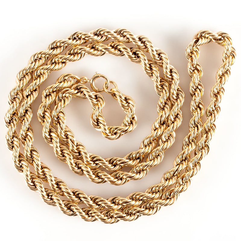 14k Yellow Gold Large Hollow Rope Style Chain Necklace 30.91g 30" Length