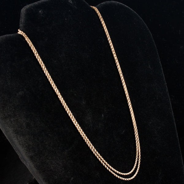 14k Yellow Gold Long Wheat Style Chain Necklace 6.80g 30" Length 1.3mm Wide