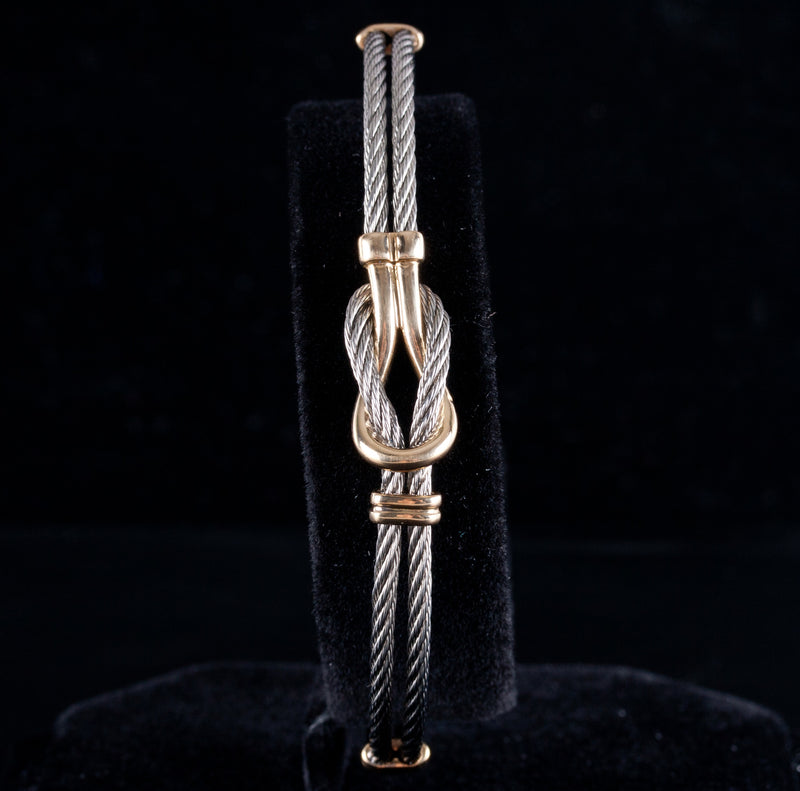 18k White & Yellow Gold Two-Tone Cable Chain Style Bracelet 12.38g 7.5" Length