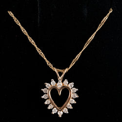 14k Yellow Gold Round Diamond Heart Style Necklace W/ 16" Chain .32ctw 2.16g