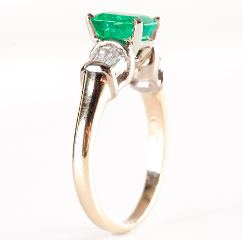 14k Yellow White Gold Emerald Solitaire Ring W/ Diamond Accents 1.36ctw 4.28g