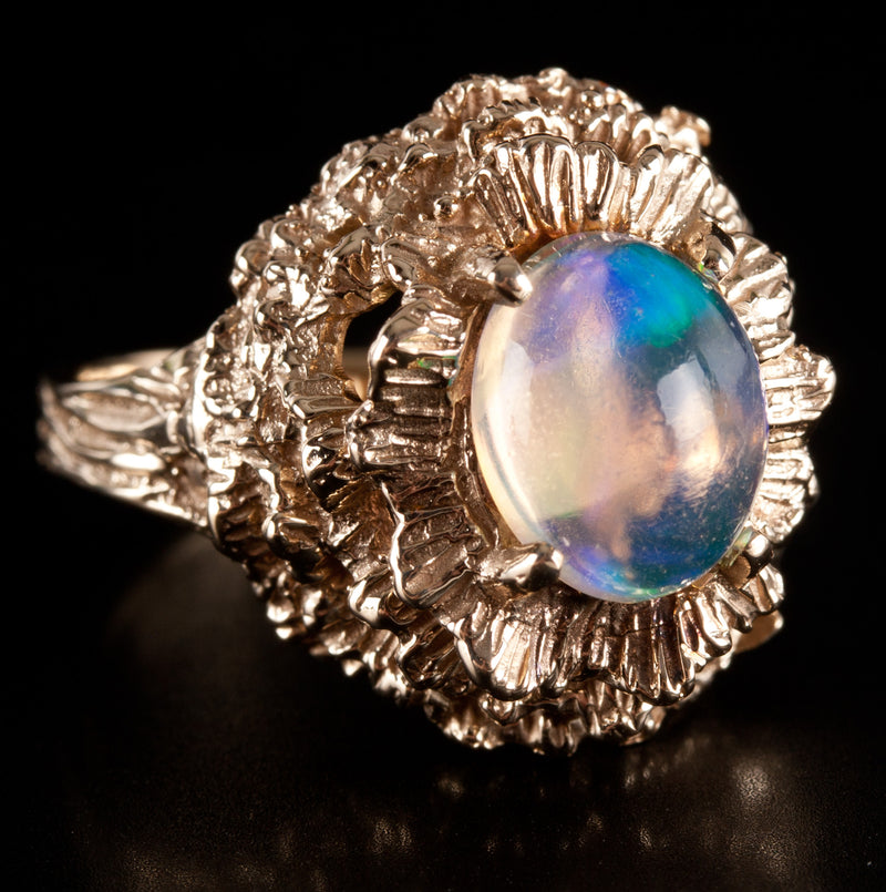 Vintage 1980s 14k Yellow Gold Oval Cabochon AA Jelly Opal Solitaire Ring 1.50ctw