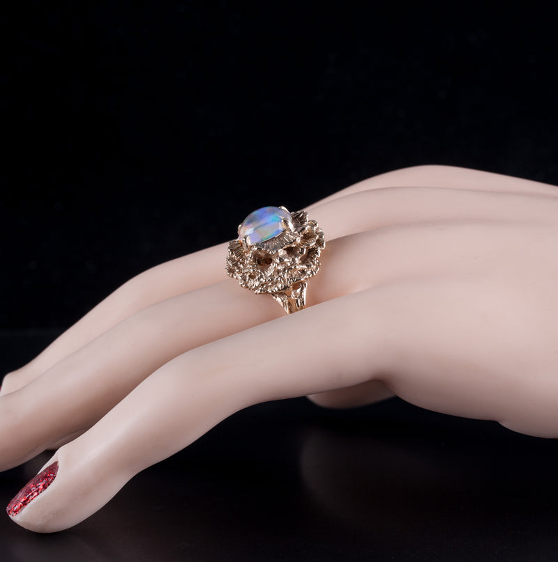 Vintage 1980s 14k Yellow Gold Oval Cabochon AA Jelly Opal Solitaire Ring 1.50ctw