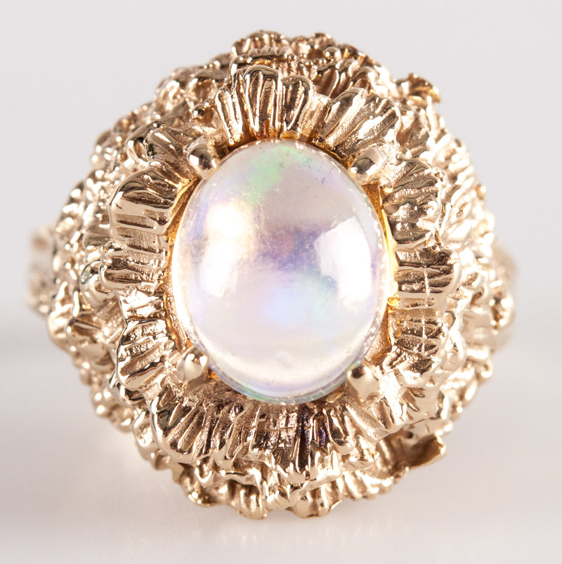 Vintage 1980s 14k Yellow Gold Oval Cabochon AA Jelly Opal Solitaire Ring 1.50ctw