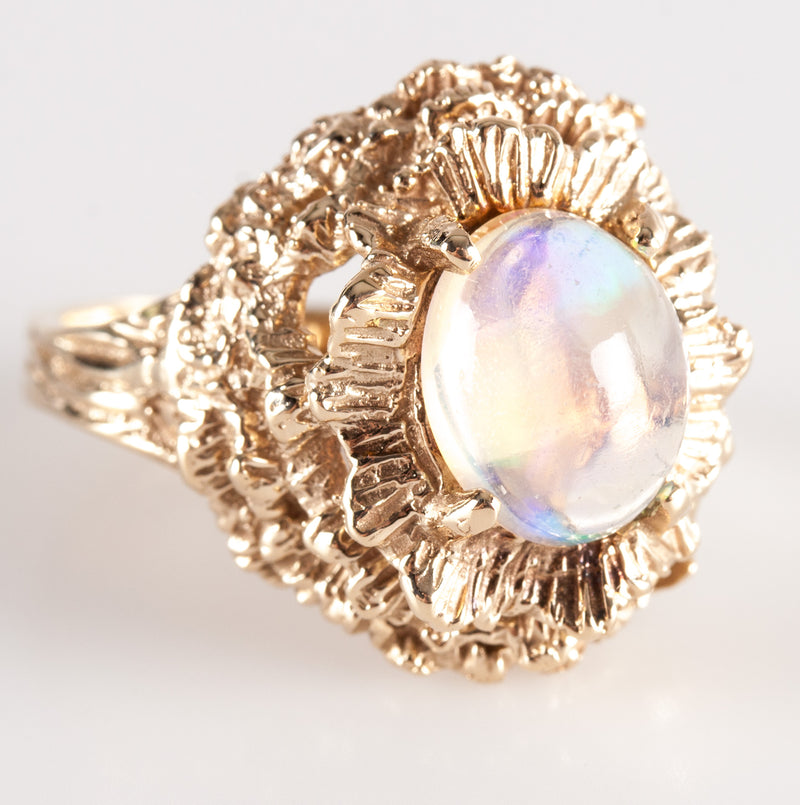 Vintage 1980s 14k Yellow Gold Oval Cabochon AA Jelly Opal Solitaire Ring 1.50ctw