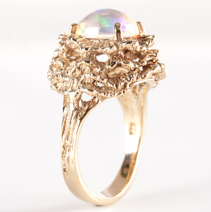 Vintage 1980s 14k Yellow Gold Oval Cabochon AA Jelly Opal Solitaire Ring 1.50ctw