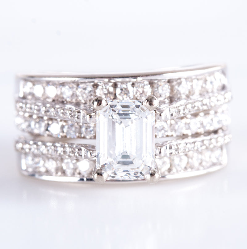 14k White Gold Lab-Created Diamond & Natural Diamond Engagement Ring Set 1.86ctw