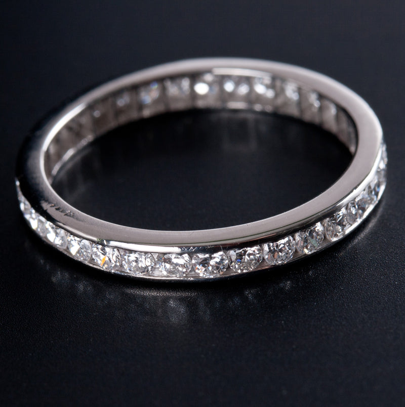 Platinum Round H SI1 Diamond Channel Set Wedding Anniversary Ring .64ctw 2.34g